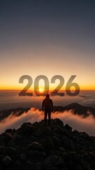 Majestic 2026 Landscape at Sunrise with Hiker Overlooking Clouds