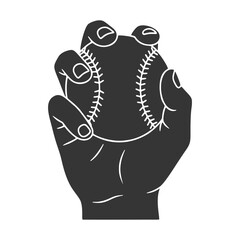 野球ボールを持つ手のシルエットアイコン