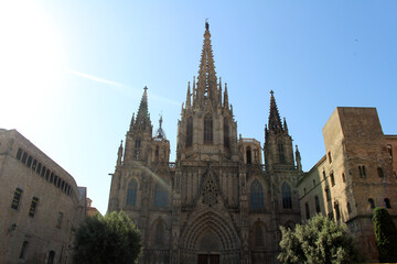 Fototapeta premium Front view of of Barcelona Cathedral taken in July 2024.