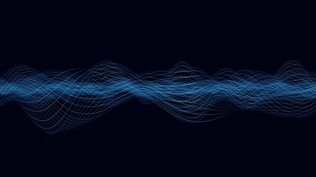 Abstract blue digital wireframe wave seamless loop, technology big data flow or audio frequency mesh background.