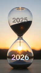 Hourglass Counting Down to 2026 with Sunset Backdrop