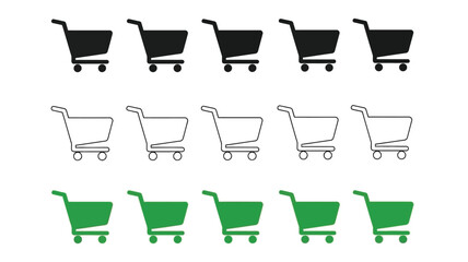 Multiple shopping carts in varying styles a black and green silhouette