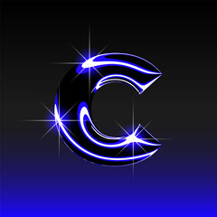 Glossy 3D letter C with holographic finish. Y2K font in iridescent liquid metal. Isolated vector render for contemporary retro-futuristic design