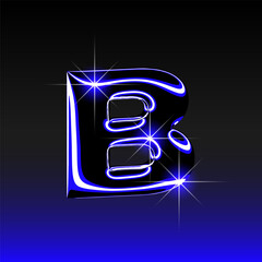Glossy 3D letter B with holographic finish. Y2K font in iridescent liquid metal. Isolated vector render for contemporary retro-futuristic design