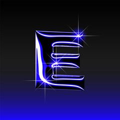 Glossy 3D letter E with holographic finish. Y2K font in iridescent liquid metal. Isolated vector render for contemporary retro-futuristic design
