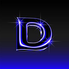 Glossy 3D letter D with holographic finish. Y2K font in iridescent liquid metal. Isolated vector render for contemporary retro-futuristic design