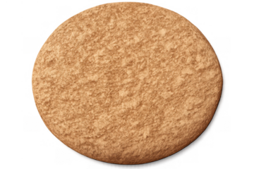 Round rustic wholemeal biscuit with textured surface, a plain baked snack for healthy eating on transparent background