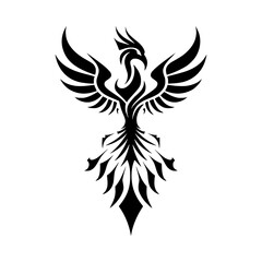 Obraz premium Majestic phoenix rising with fiery wings spread wide in black