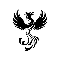 Obraz premium Majestic phoenix rising with wings spread wide in black silhouette