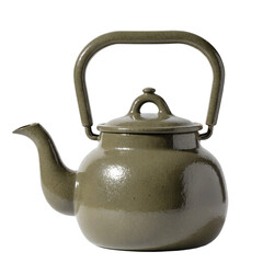 Olive green ceramic teapot with handle and lid