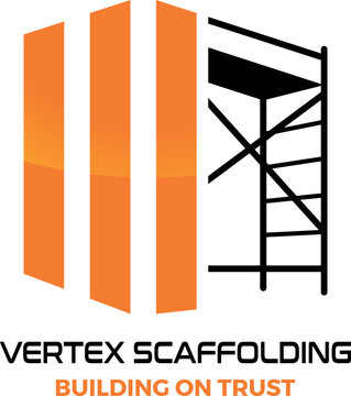 Modernes Ger&uuml;stbau-Logo mit stilisiertem Bauger&uuml;st und Geb&auml;udeelementen, ideal f&uuml;r Bauunternehmen und Handwerksbetriebe.