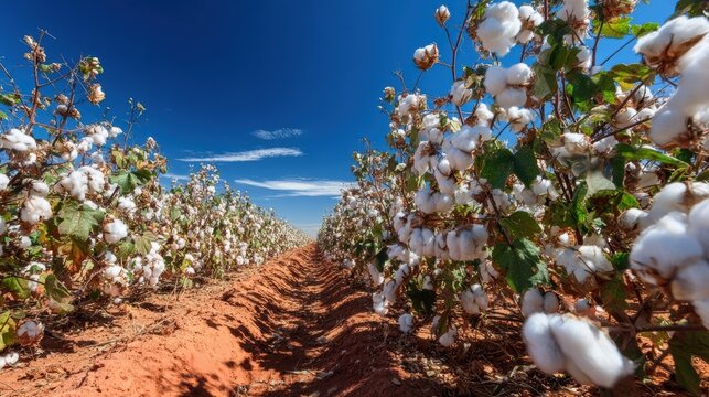 Lush Cotton Field Under a Vivid Blue Sky