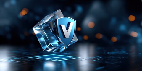 Digital Security Symbol in Futuristic Glass Cube