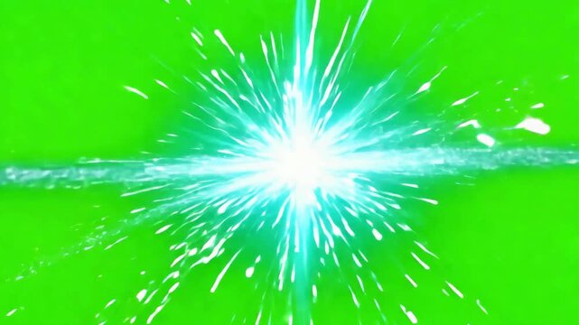 Blue energy beam slash effect on green screen. Anime style laser sword cut or futuristic light strike overlay.