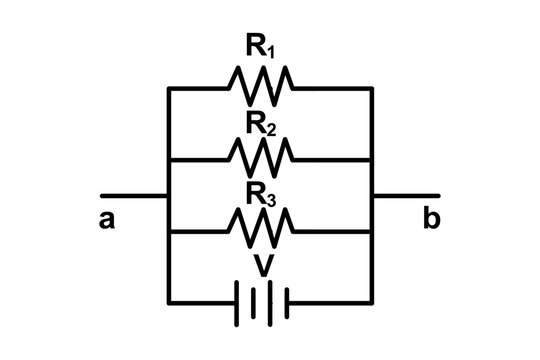 Parallel Resistor Network Circuit Diagram With Battery Symbol and Terminal Connectors