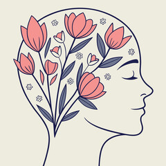 Minimalist vector illustration representing mental health awareness and wellbeing concepts