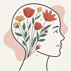 Minimalist vector illustration emphasizing mental health awareness and wellbeing concepts