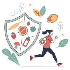 A colorful shield protecting vitamins symbolizing immune system health and wellness