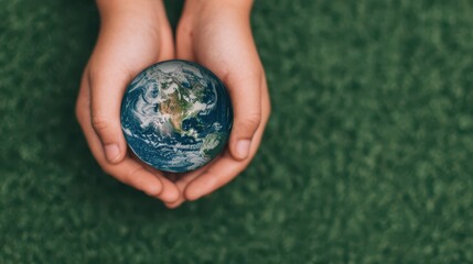 Protecting our planet earth in hands green background environmental awareness global outreach sustainable practices