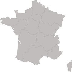 Obraz premium An outline map of France with its administrative regions. A geographic representation of France, highlighting its borders and divisions
