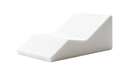 Contoured wedge pillow used for elevating the upper body in balance tests highlighting its texture and shape isolated on a white seamless background.