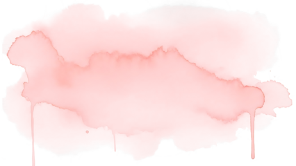 Soft pink watercolor splash with drips on Transparent background
