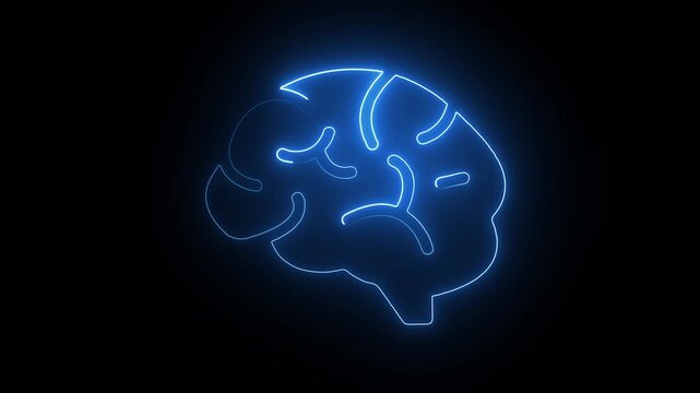 human brain glowing on a dark background looks elegan. blue color brain icon concept animation.