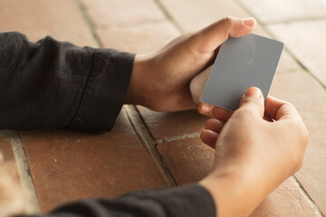 Hands Holding Blank Card mockup