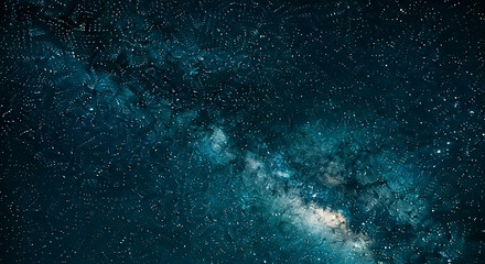 Teal night sky image featuring a band of the Milky Way galaxy, numerous stars, cosmic dust and nebulae, showcasing the vastness and beauty of space, ideal for backgrounds or wallpapers