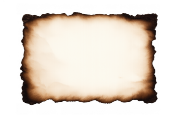 Burned paper border creating a vintage frame with scorched edges on a transparent background, providing a grunge texture