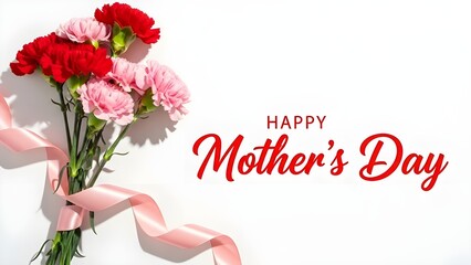 Happy Mother's Day greeting card with pink and red carnations
