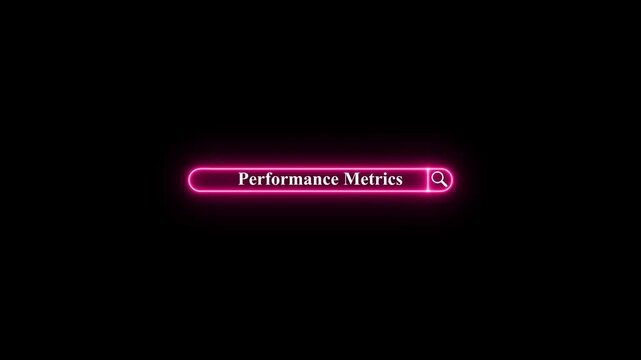 Neon search bar with Performance Metrics text and magnifying glass