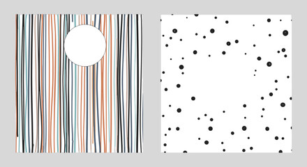 Set of two modern, hand-drawn square background templates with stripes and dots, featuring copy space for social media posts.