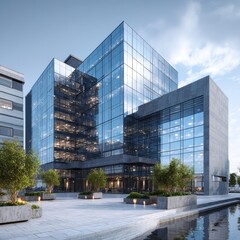 Modern Glass Office Building Exterior Architecture.