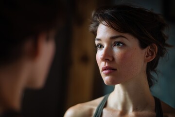 Reflection of Strength: A captivating image showcases a woman in a moment of self-reflection. Her gaze, filled with introspection, reveals resilience and inner strength.