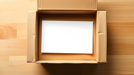 open cardboard box mockup with blank white card for packaging and branding