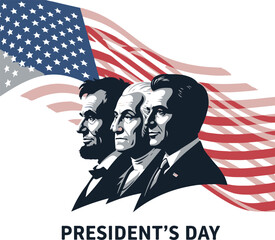 President's day celebration with american flag and three presidents