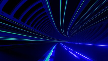 Futuristic Neon Tunnel with Orange Light Trails