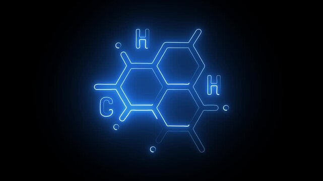 neon Strychnine molecule on black Background. glowing chemical formula of Strychnine. Strychnine Molecular Symbol icon Animation. 