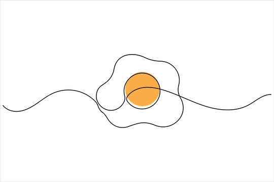 Minimalist continuous line art drawing of a fried egg on white background