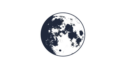 Stylized black and white illustration of the moon with detailed craters, perfect for celestial, space, or mystical-themed designs.