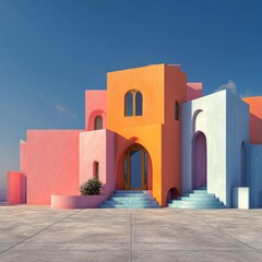 Modern Minimalist Architecture with Colorful Buildings.