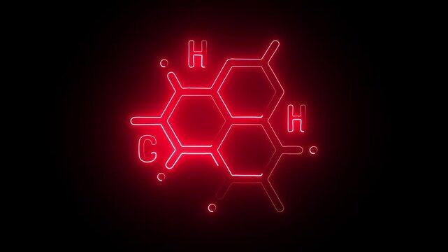 neon Strychnine molecule on black Background. glowing chemical formula of Strychnine. Strychnine Molecular Symbol icon Animation. 