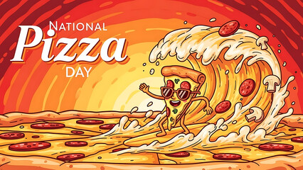 Naklejka premium Celebrate national pizza day with a cheesy wave