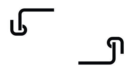 Modern minimalist design element featuring two black corner brackets with an interlocking link detail for a stylish frame or logo.