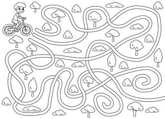 Fototapeta premium Bicycle boy maze graphic black white sketch illustration vector 