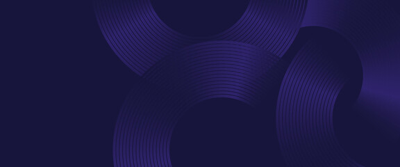 Abstract blue glowing geometric lines on dark blue background. Modern shiny blue circle lines pattern. Futuristic technology concept. Suit for cover, poster, banner, brochure, header, website