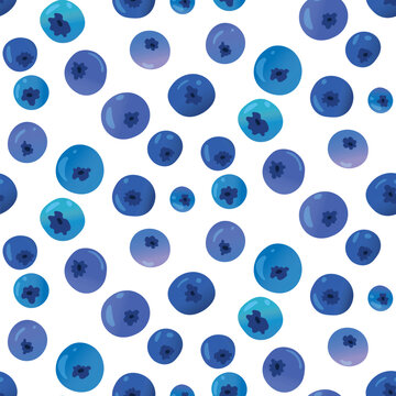 Seamless pattern with blueberry berries on a white background. Vector illustration in a hand-drawn style. Fruit print for packaging, branding, labels, and covers. Cute and delicious blueberry print