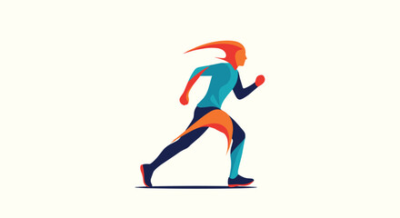 Dynamic and modern abstract illustration of a running figure in vibrant orange and blue, symbolizing speed, energy, and fitness.