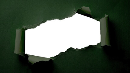 Copy space for text or other with a dark green frame of ripped paper with torn edges